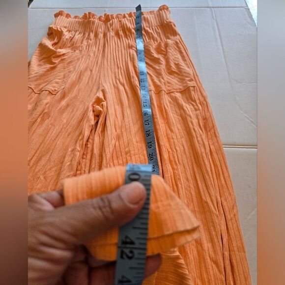 Free People Movememt Orange Ribbed Wide Leg Pants Size Small - Picture 9 of 15